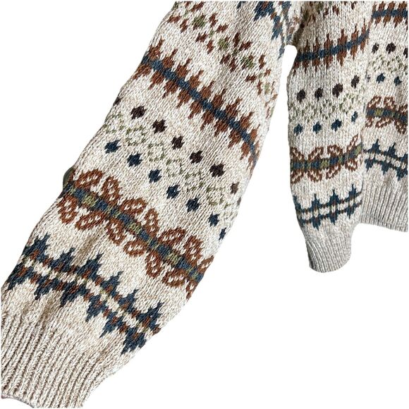 VTG St John's Bay Men's Fair Isle Sweater Pullover Sz L Brown Beige Cotton Blend - Picture 2 of 7